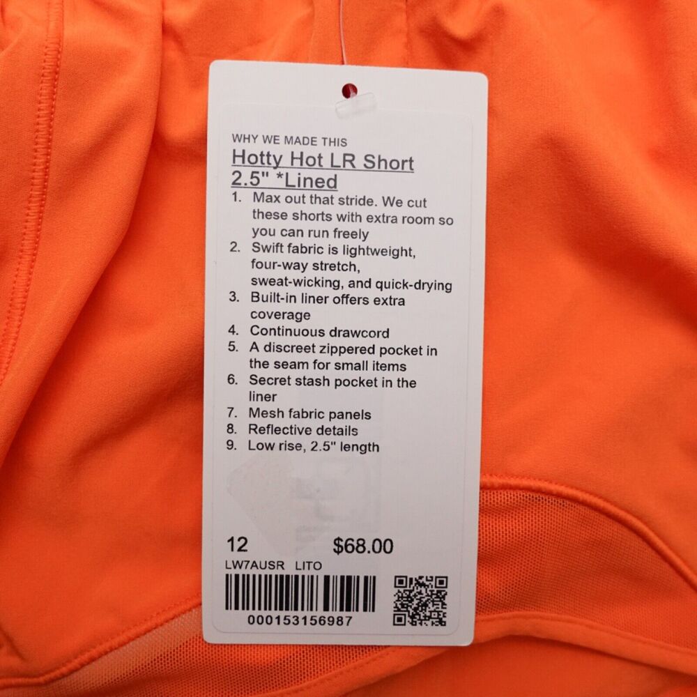 New Lululemon Size 12 Hotty Hot Low Rise LR Lined Short 2.5" LITO Lit Orange - Picture 9 of 9